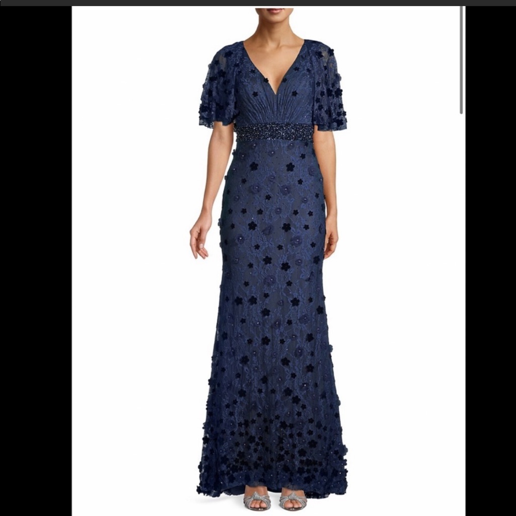 Mac Duggal Floral Embellished V-Neck Gown